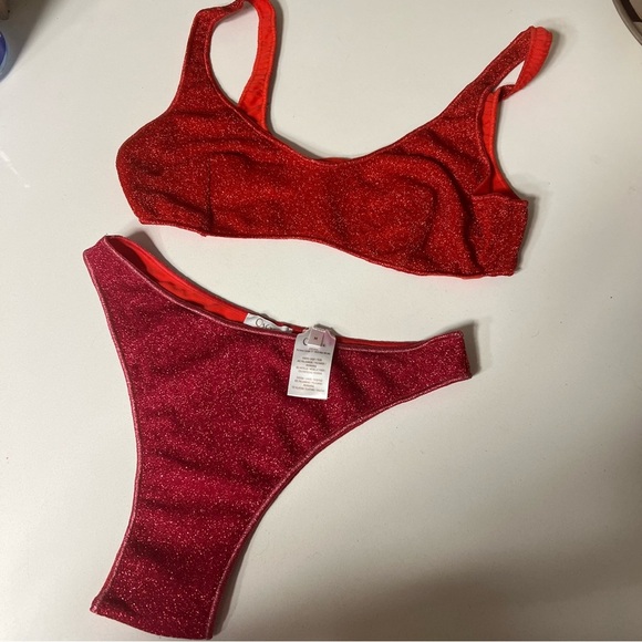 Oseree Red and Fuchsia Glitter Bikini Set. - Picture 2 of 5